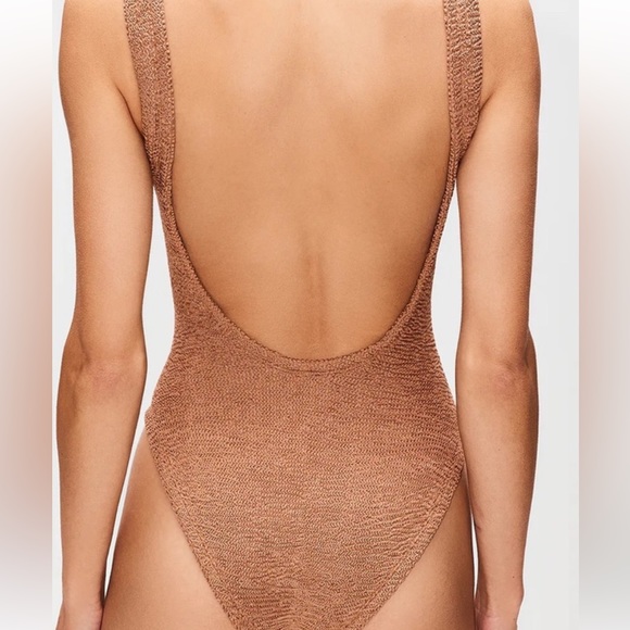 Last One 🤎Hunza G🤎 Metallic Cocoa Squareneck Bathing Suit NWT - Picture 6 of 10